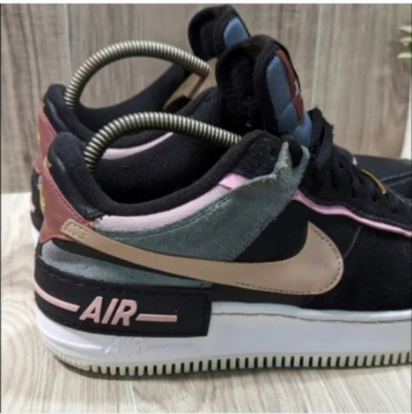 Women's NIKE Air Force 1 "SHADOW" Size 8.5 Black Leather Low Top Sneakers - Picture 7 of 12